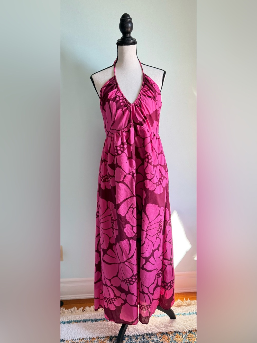 MINKPINK Magenta Floral Halter Maxi Dress Size XL